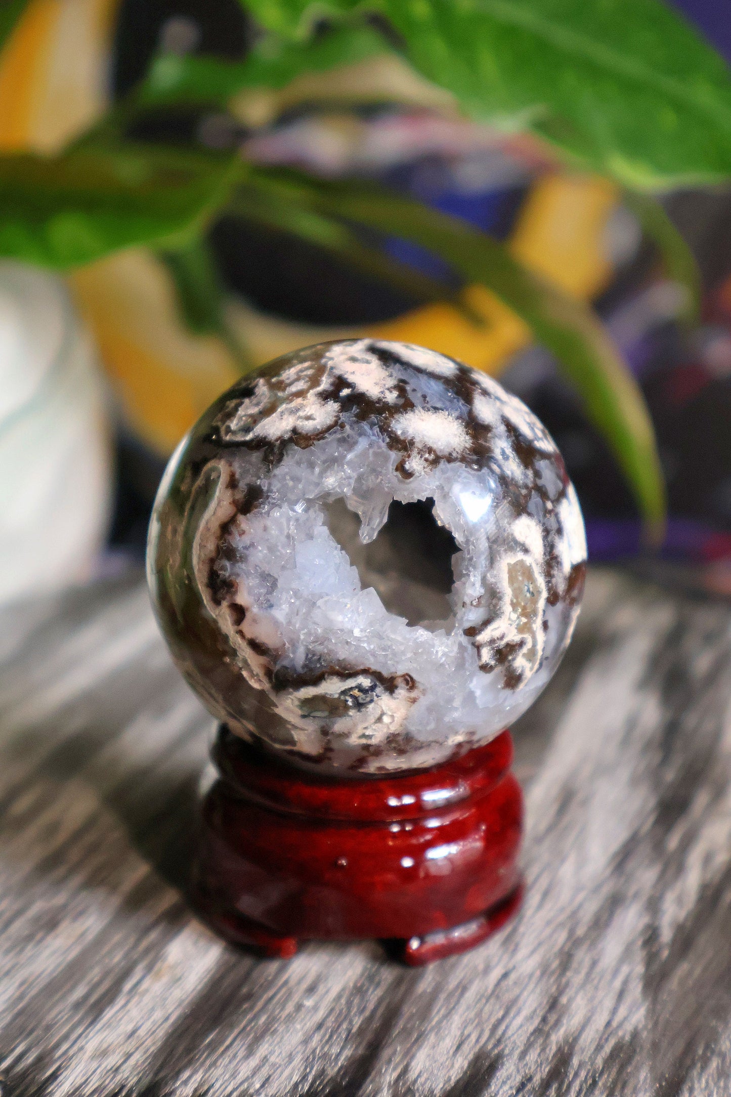 Stunning Ocean Jasper Druzy Quartz Sphere from Madagascar with sparkly crystal caves 4.8 oz Natural Stone
