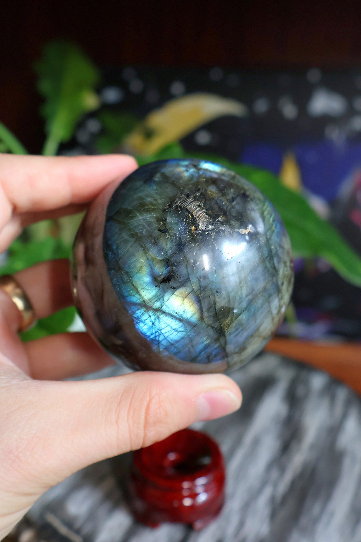 Preciosa esfera de cristal de labradorita, 539 gramos, piedra natural