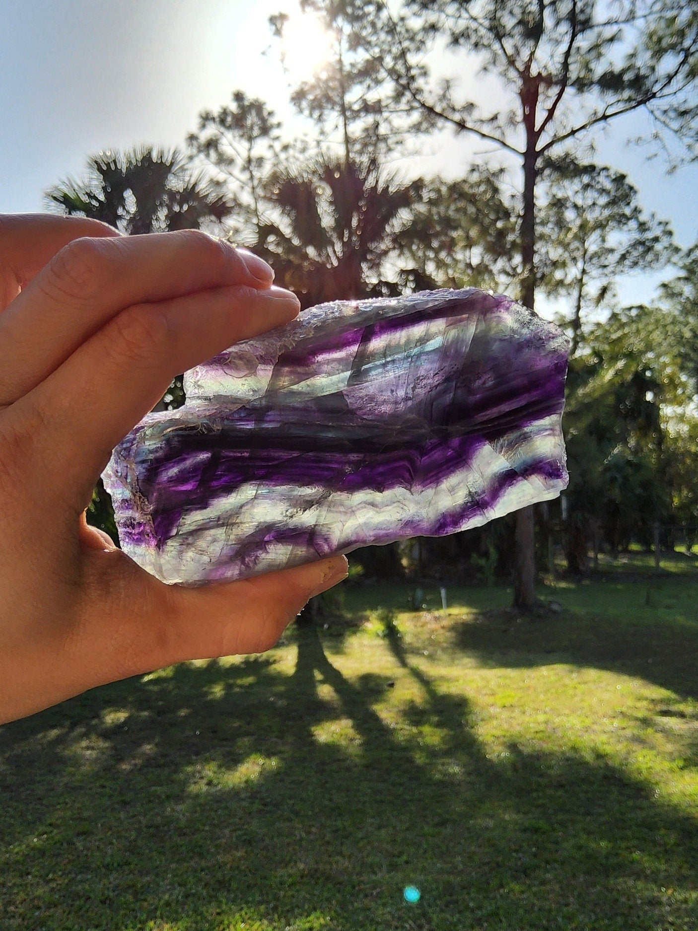 Losa de fluorita arcoíris pluma 348.7 gramos Piedra natural