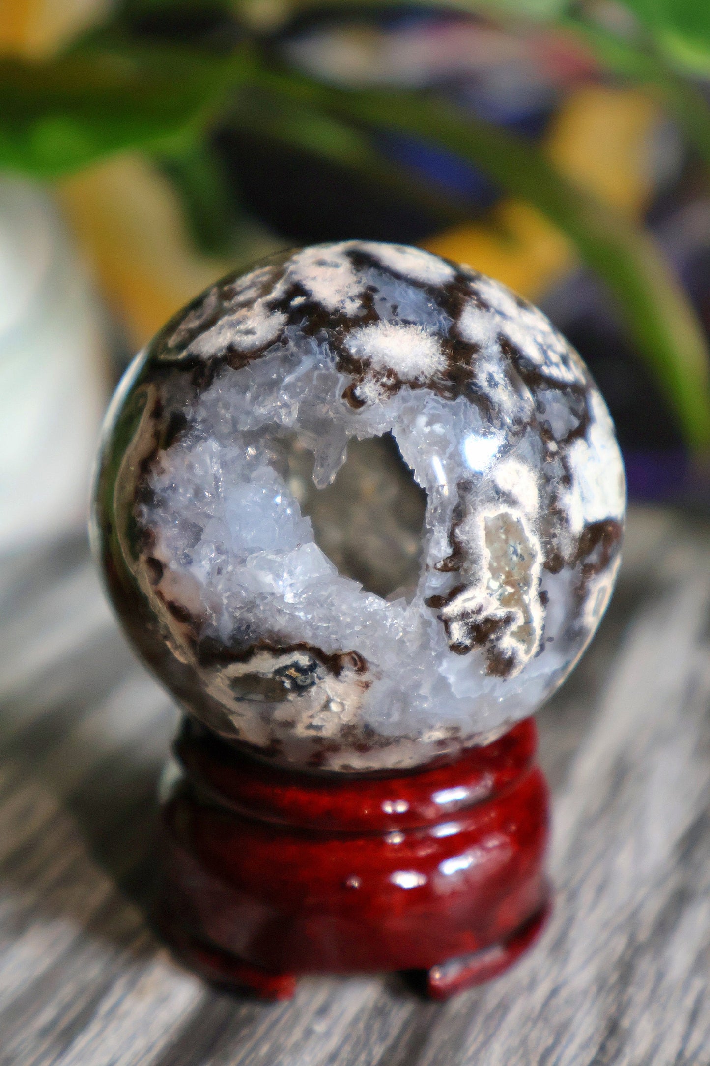Stunning Ocean Jasper Druzy Quartz Sphere from Madagascar with sparkly crystal caves 4.8 oz Natural Stone