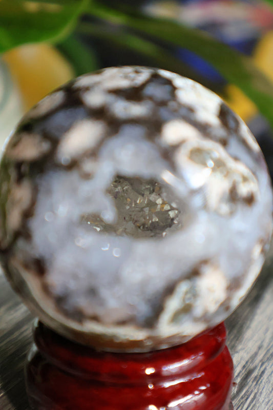 Stunning Ocean Jasper Druzy Quartz Sphere from Madagascar with sparkly crystal caves 4.8 oz Natural Stone