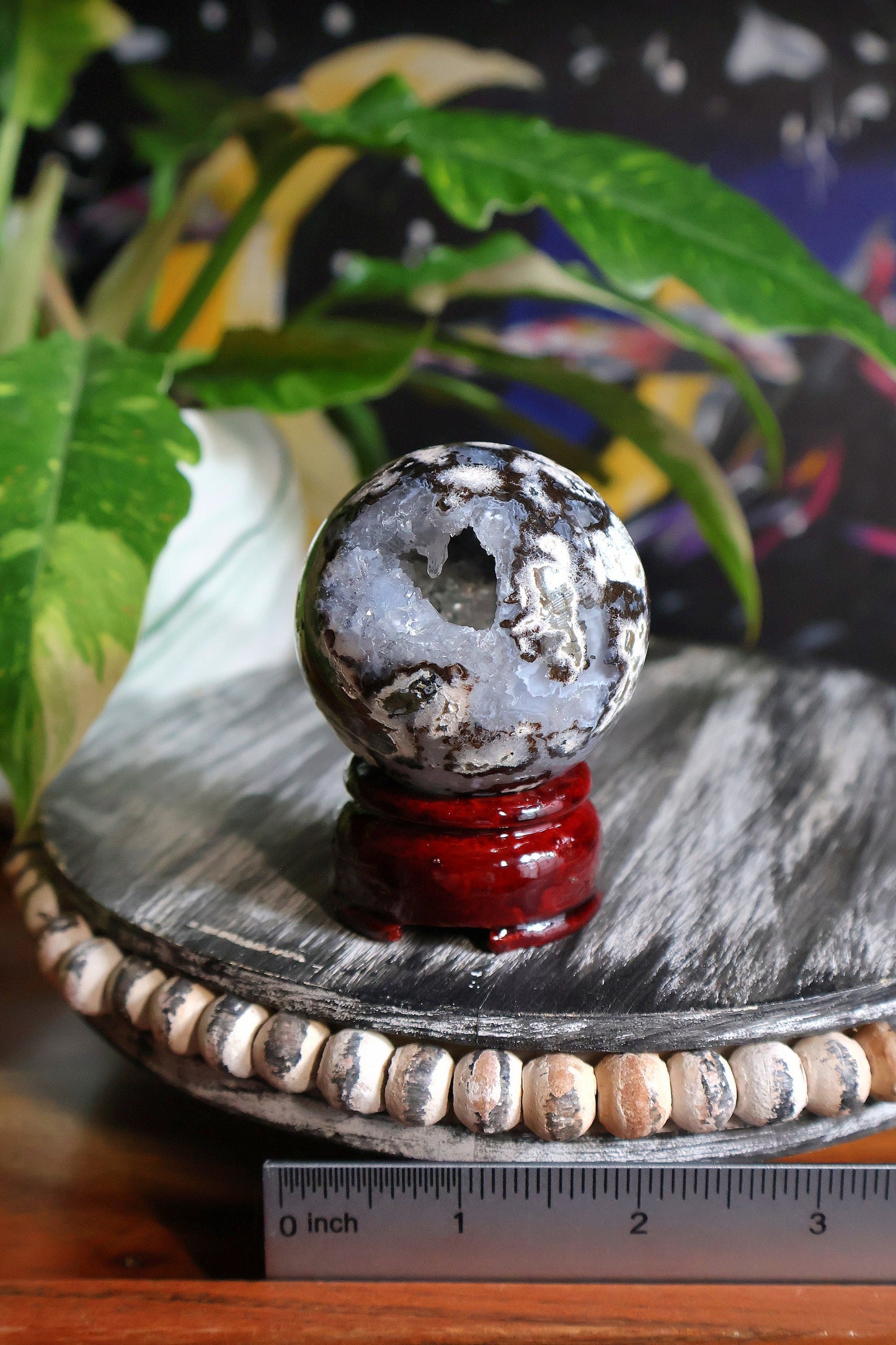 Stunning Ocean Jasper Druzy Quartz Sphere from Madagascar with sparkly crystal caves - to help release negative emotions and patterns