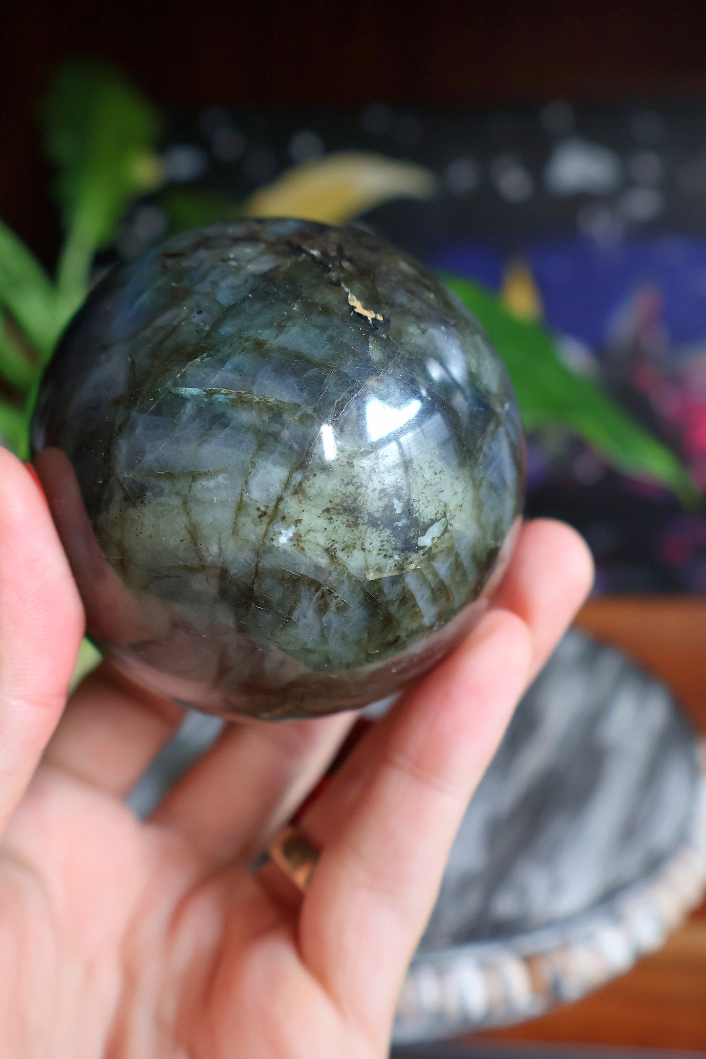 Preciosa esfera de cristal de labradorita, 539 gramos, piedra natural