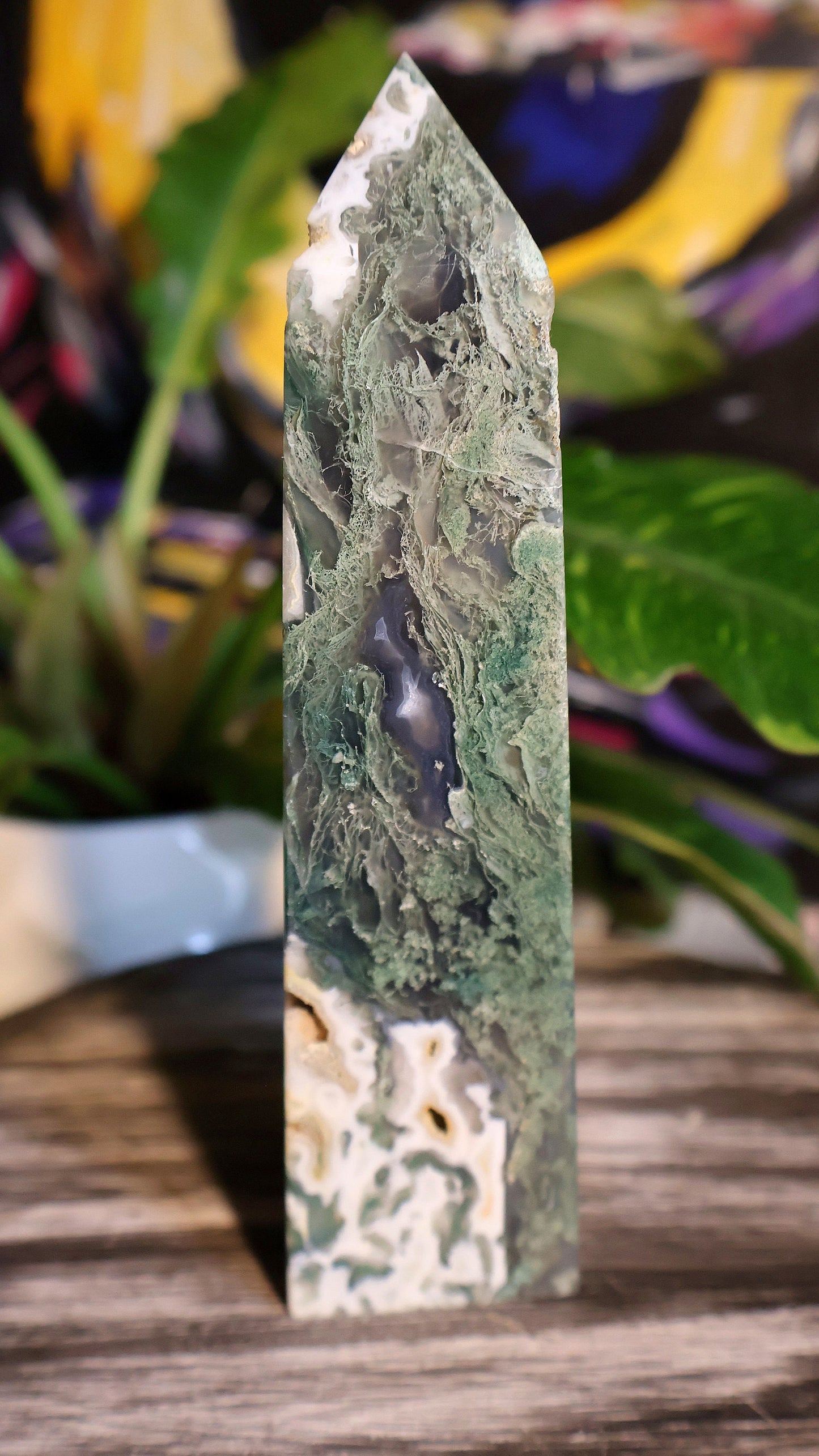 Torre de cristal drusa de ágata musgosa 14.6 oz Piedra natural