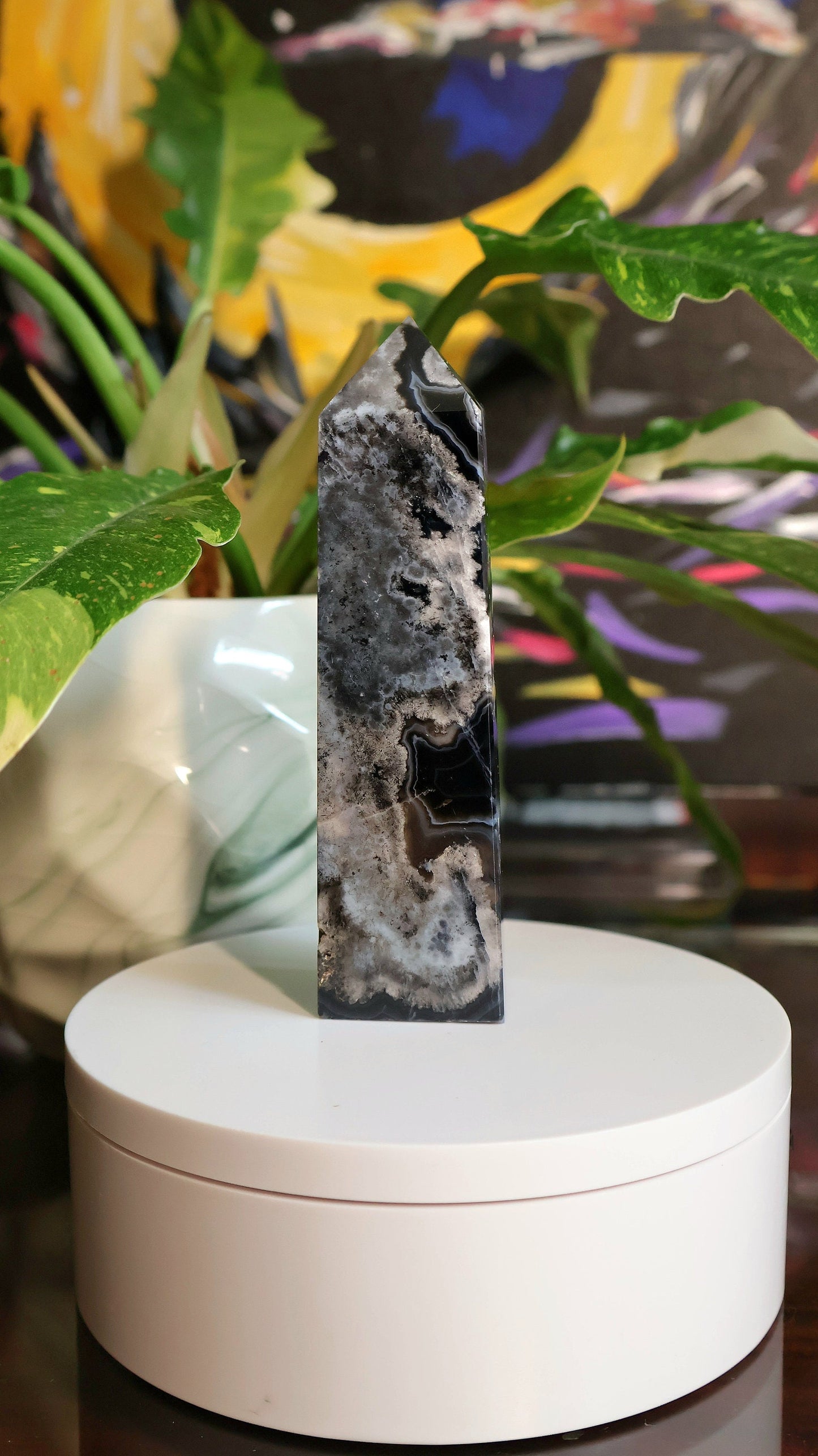 Torre de ágata de flor negra 174 g Piedra natural