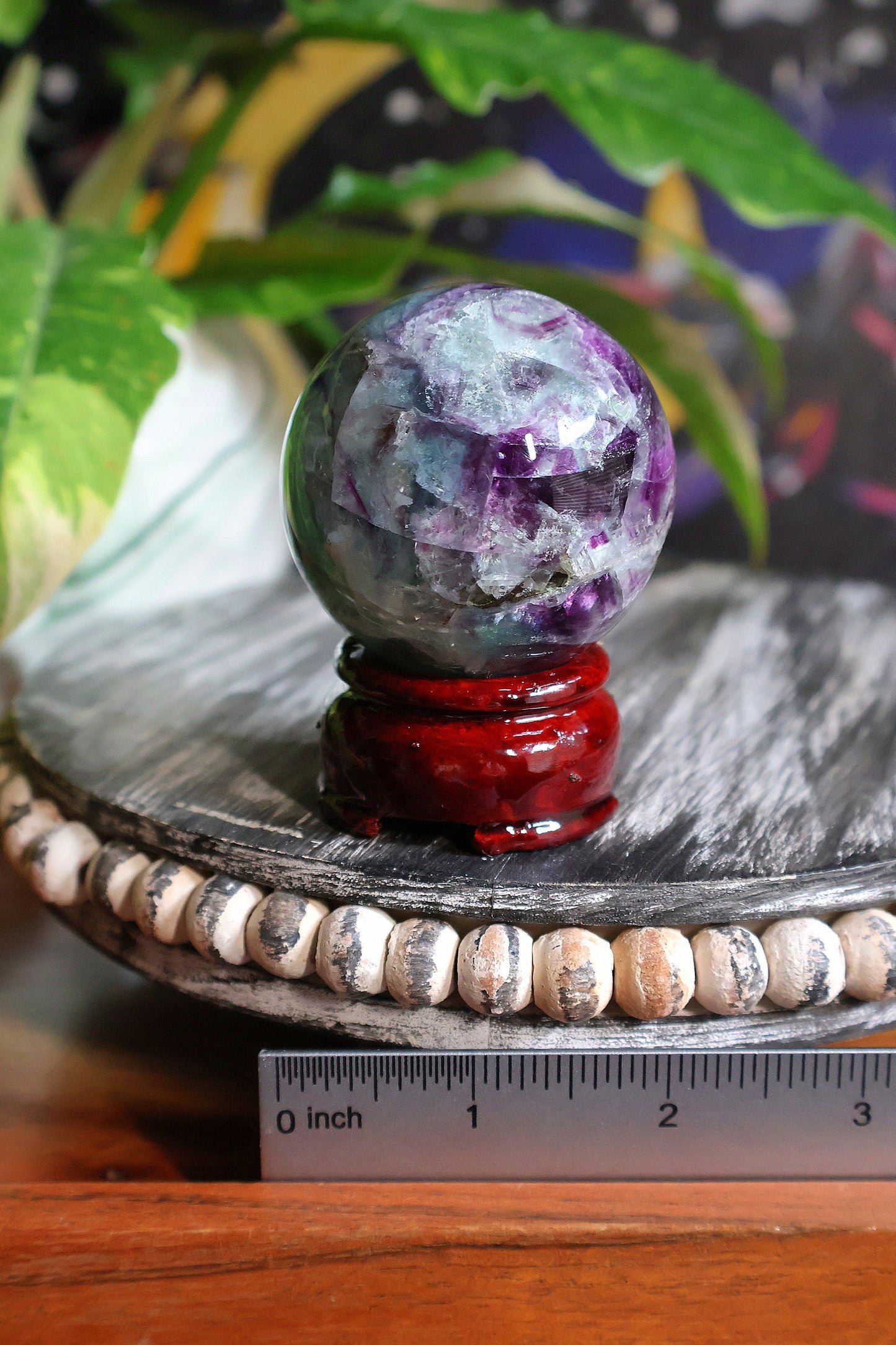 Hermosa esfera de fluorita arcoíris de pluma de 9 oz, piedra natural