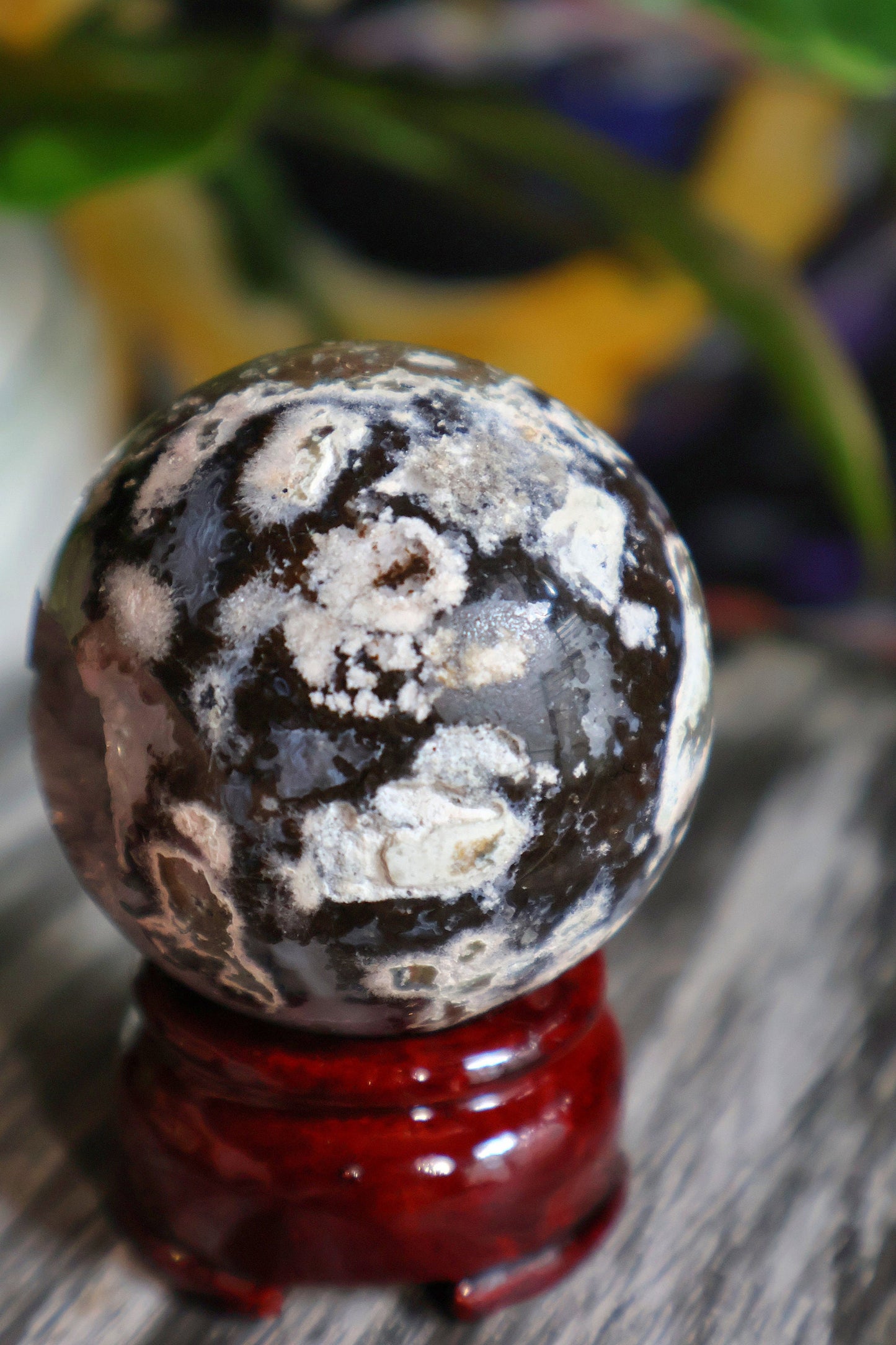 Stunning Ocean Jasper Druzy Quartz Sphere from Madagascar with sparkly crystal caves - to help release negative emotions and patterns