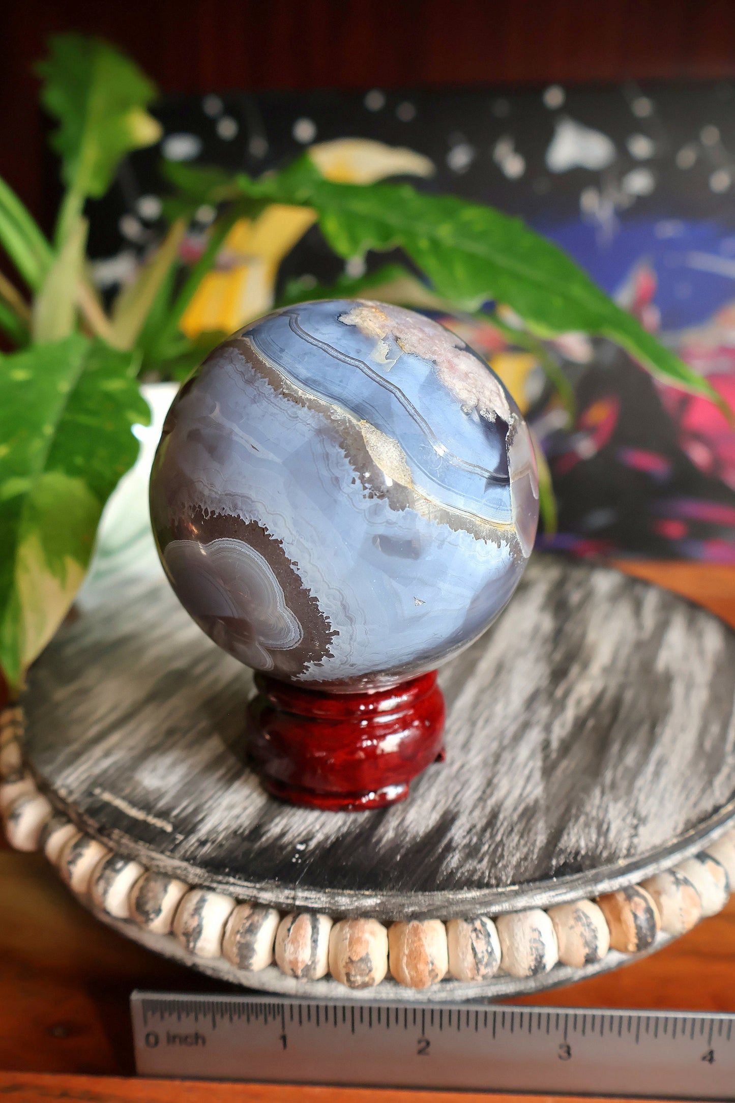 Esfera de cristal de ágata de flor negra 552.88 g Piedra natural