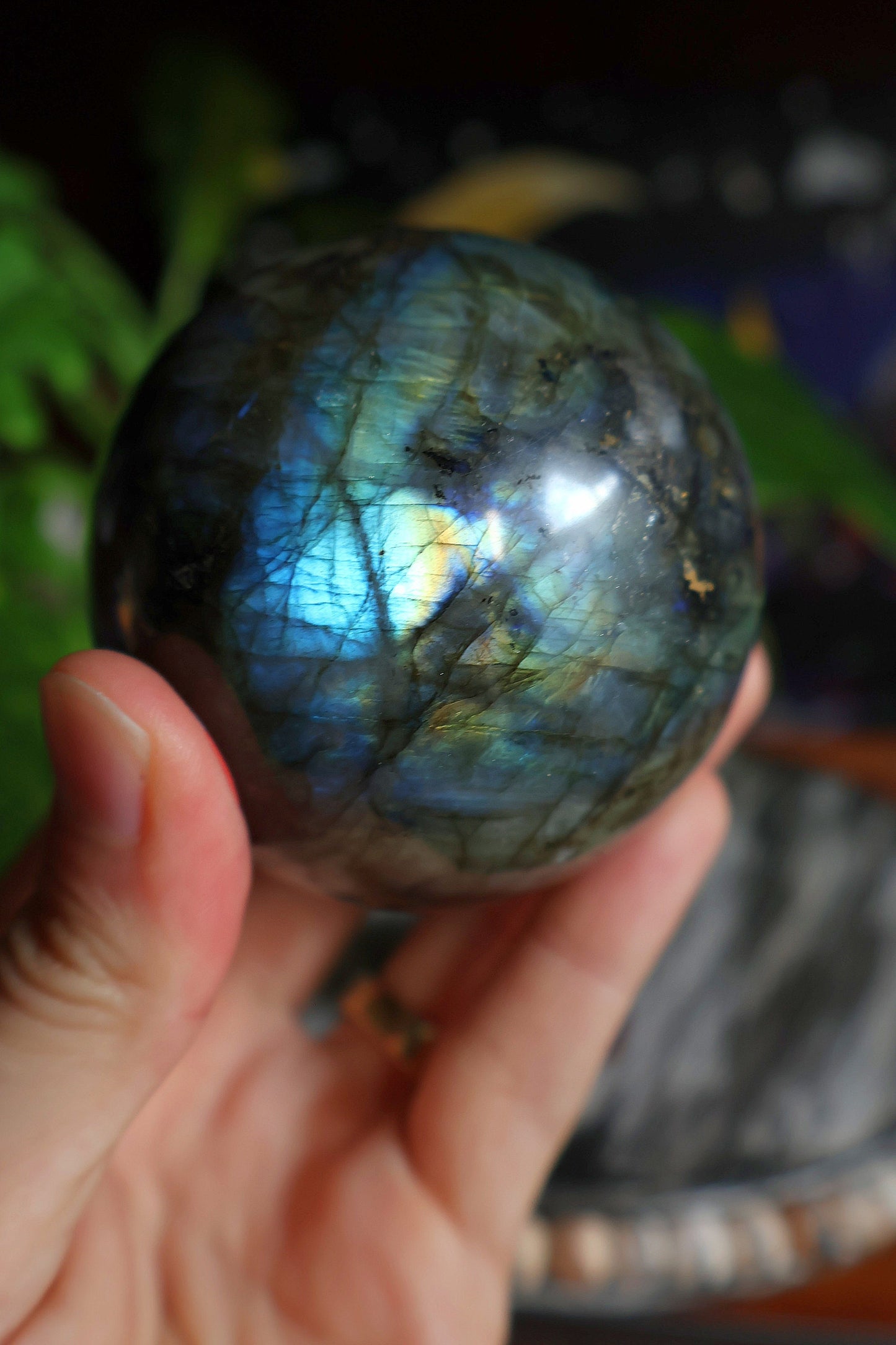 Preciosa esfera de cristal de labradorita, 539 gramos, piedra natural