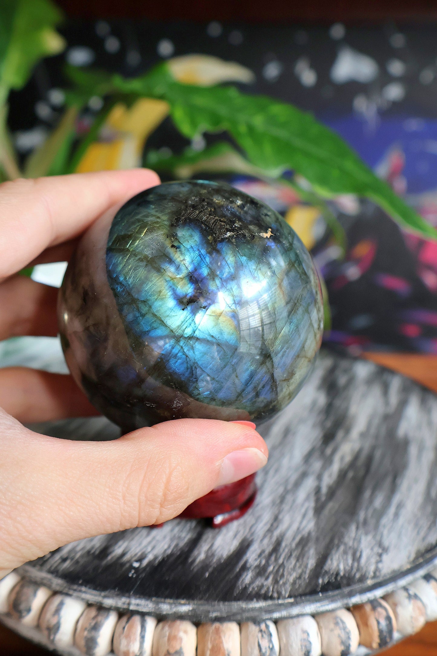 Preciosa esfera de cristal de labradorita, 539 gramos, piedra natural